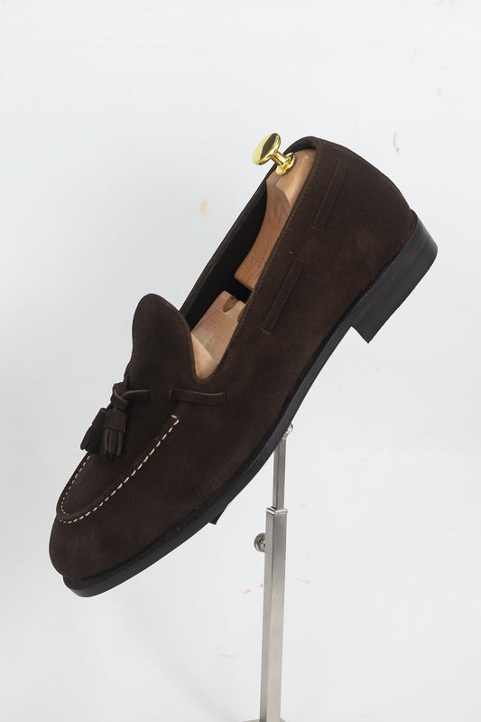 Goodyear Welted Brown Tassel Suede Leather Loafer