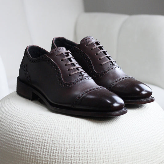 Goodyear welted burgundy leather captoe brogue Oxford shoes