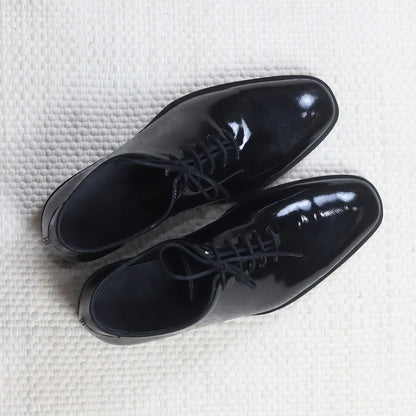 Goodyear welted black patent leather whole-cut Oxford shoes