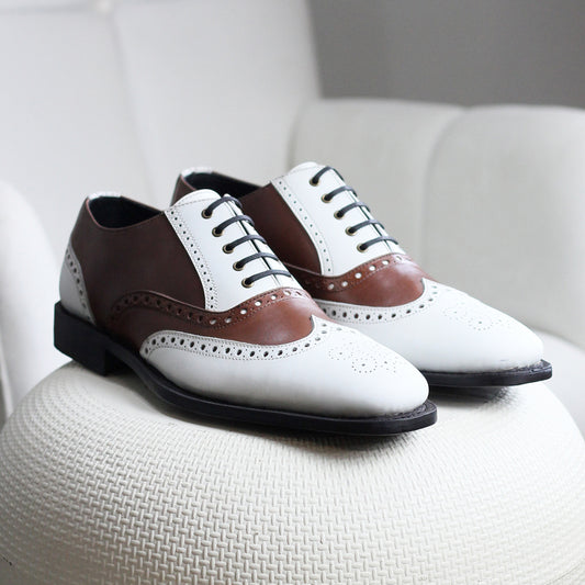 Goodyear welted brown and white leather wingtip brogue Oxford shoes