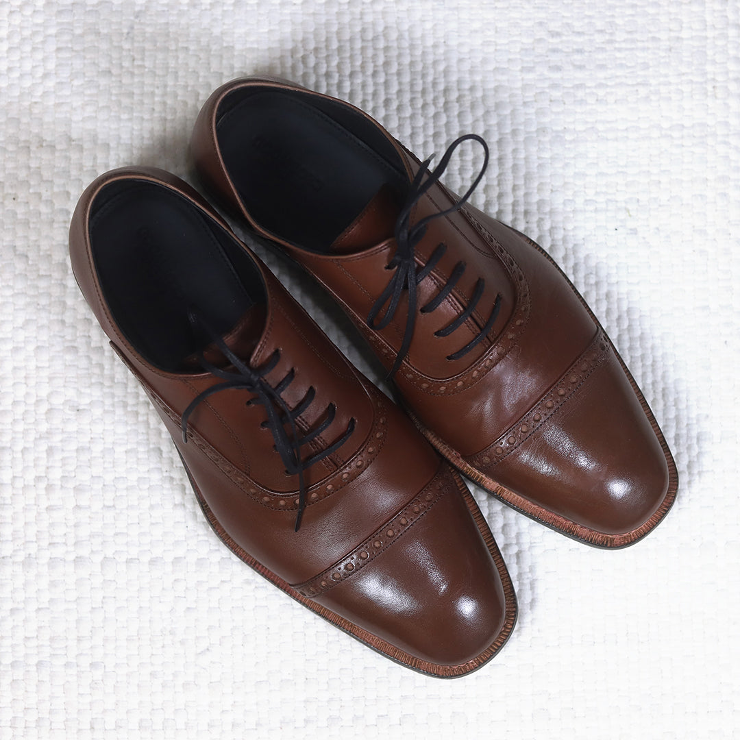 Goodyear welted chestnut leather captoe Oxford shoes