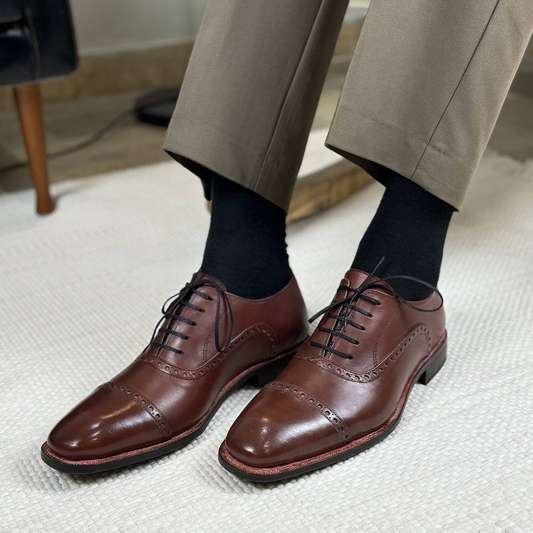 Goodyear welted chestnut leather captoe Oxford shoes