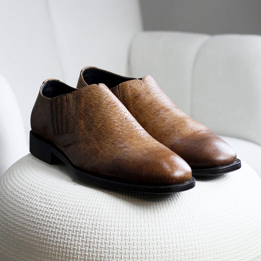 Goodyear welted light brown leather slipper loafers