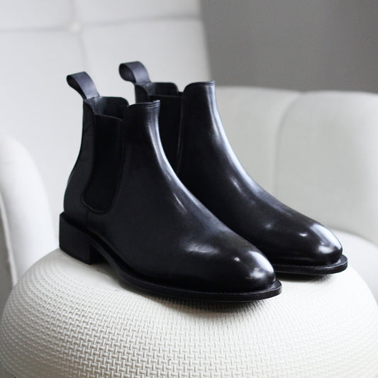 Goodyear welted black leather chelsea boots