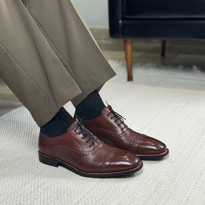 Goodyear welted chestnut leather captoe Oxford shoes