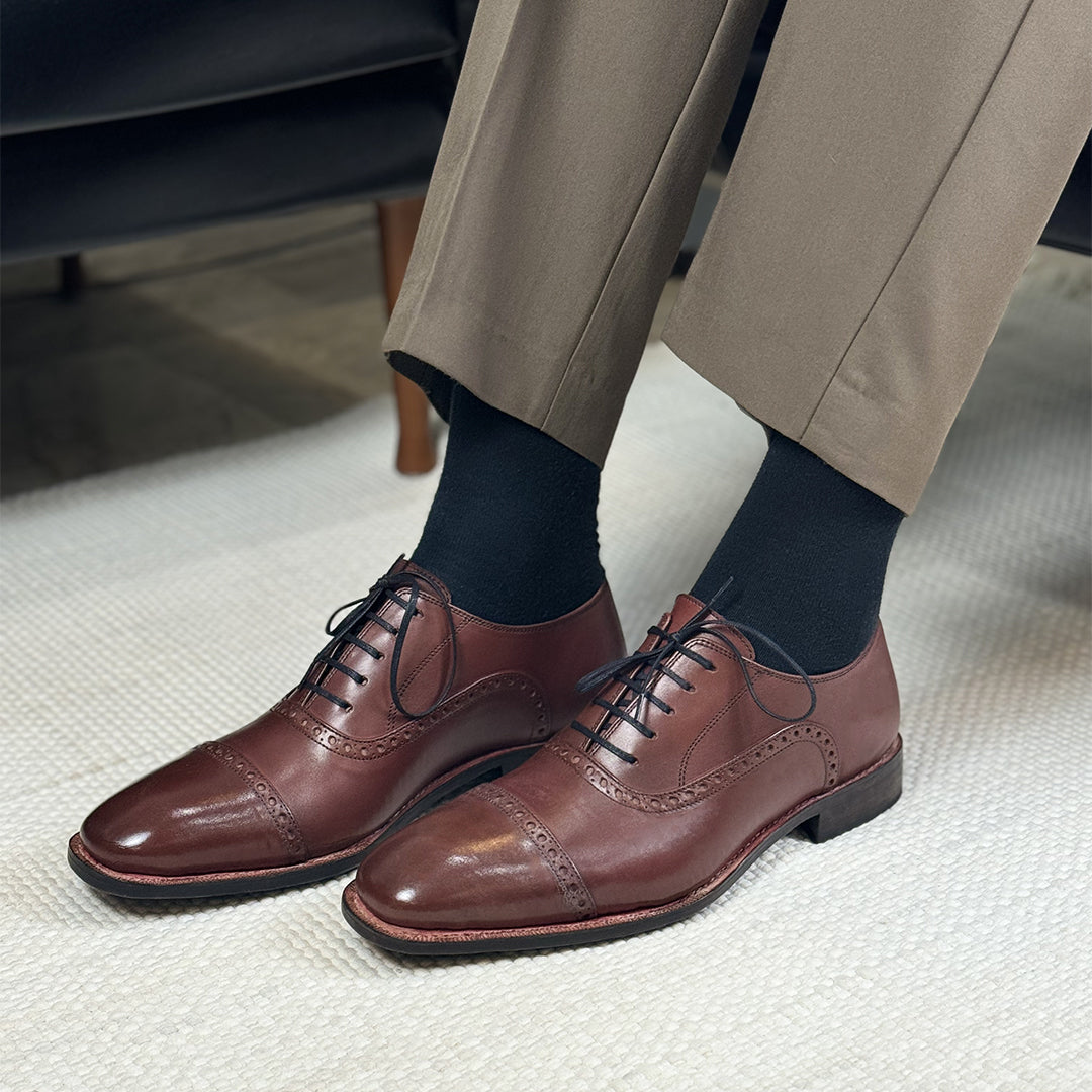 Goodyear welted chestnut leather captoe Oxford shoes