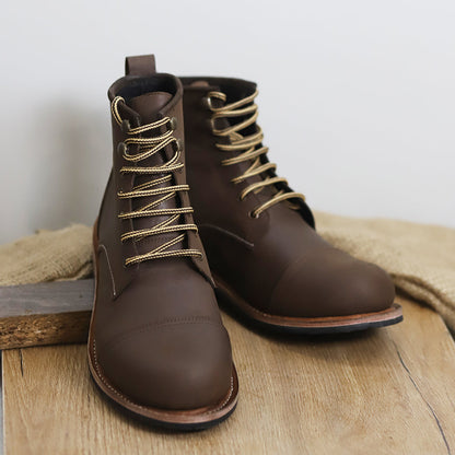 Goodyear Welted Mocha Brown buffalo leather Captoe Ankle Boots