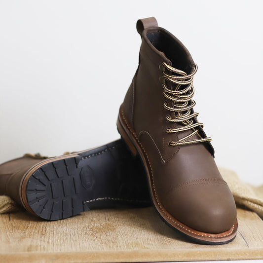 Goodyear Welted Mocha Brown buffalo leather Captoe Ankle Boots