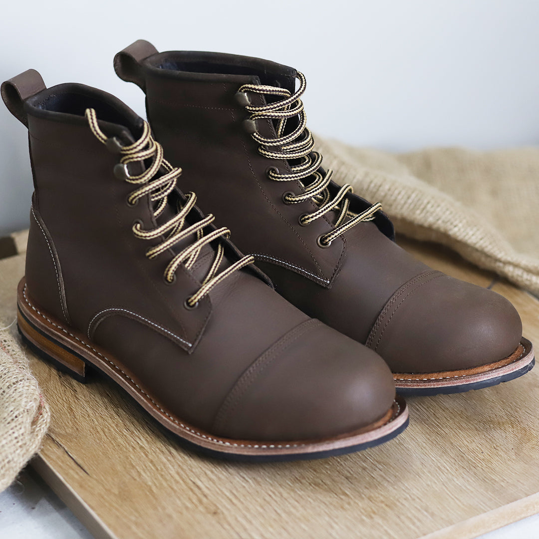 Goodyear Welted Mocha Brown buffalo leather Captoe Ankle Boots