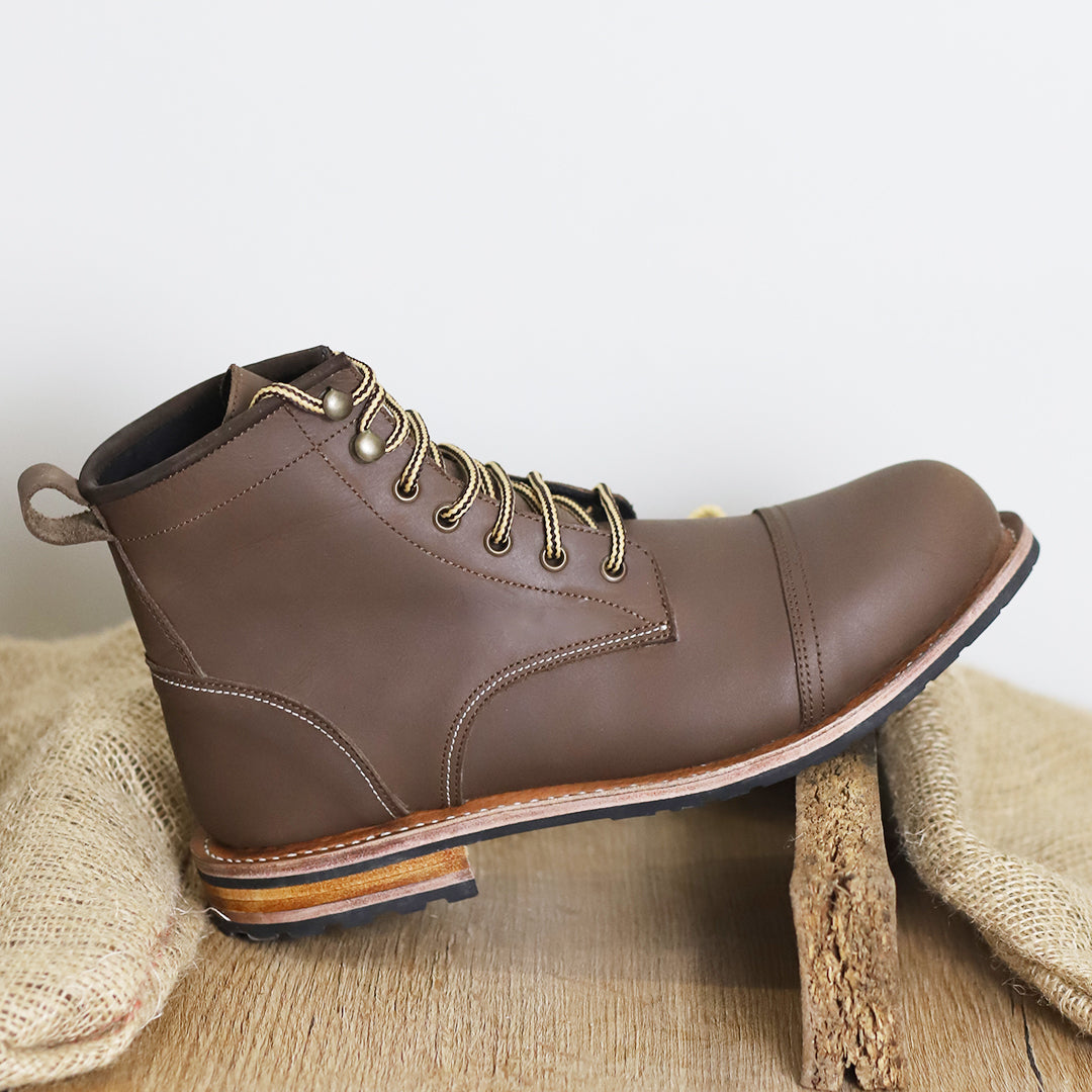 Goodyear Welted Mocha Brown buffalo leather Captoe Ankle Boots