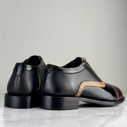 Goodyear Welted Black & tan leather brogue captoe Oxford shoes