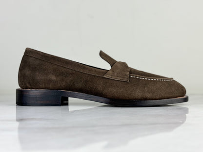 Goodyear Welted Olive brown suede Leather penny loafers