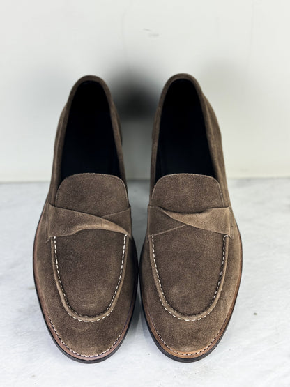 Goodyear Welted Olive brown suede Leather penny loafers