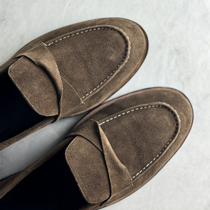 Goodyear Welted Olive brown suede Leather penny loafers