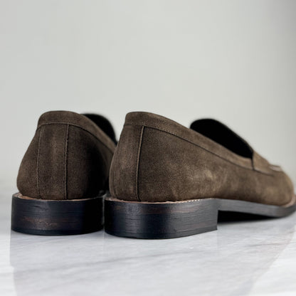 Goodyear Welted Olive brown suede Leather penny loafers