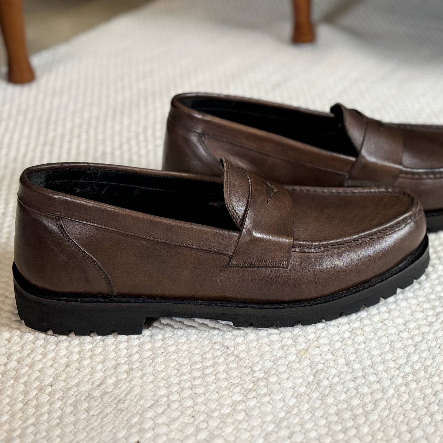 Goodyear Welted brown leather boulder sole Penny Loafers